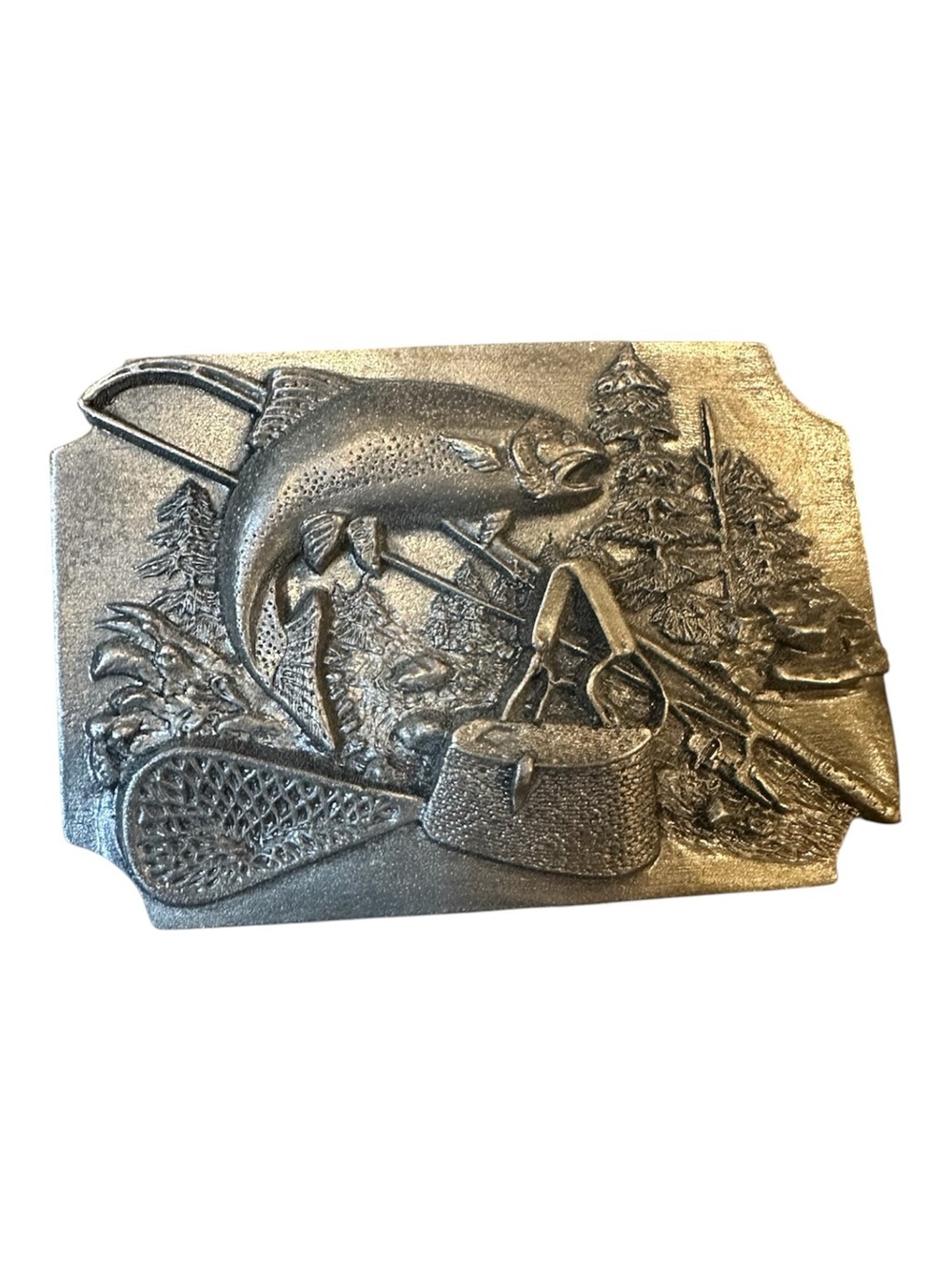 1988 Vintage Siskiyou Pewter Fishing Scene Belt Buckle